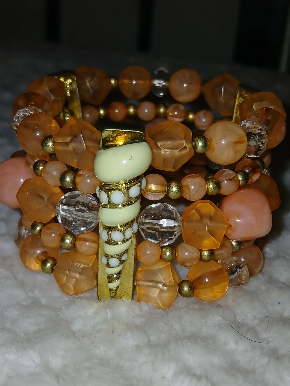 Newport Orange Beaded Multi-Strand Stretch Bracelet with Gold Accents